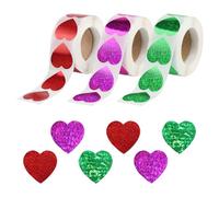 CYZBL 1500Pcs Shiny Reward Stickers, 3 Rolls Heart Stickers, Waterproof Holographic Love Stickers for Children, Teachers Classroom (Love Stickers)