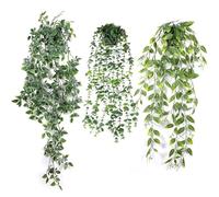 CYZBL 3 Pack Artificial Hanging Plant, Greenery Fake Hanging Plants with Pot, Green Fake Ivy Vines, Wall Mounted Faux Plant, Wheat Grass for Indoor Outdoor Garden Decoration (A)