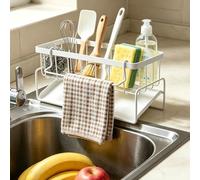 CYZBL Multifunctional Kitchen Sink Storage Organiser, Stainless Steel Sponge Holder, Countertop Cleaning Rack with Removable Dish Cloth Hanger, Durable Washing up Caddy for Kitchen Bathroom（White）