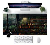 CYZFF Desk Pad Aesthetic Large Gaming Mouse Pad for Keyboard Office Laptop with Black Cat Lofi Plants 80 x 40 cm