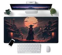 CYZFF Japanese Landscape Desk Mat, Moonlight Samurai Design, Large Dark Gaming Mouse Pad, XXL, 80 x 40 cm for Laptop, Mouse and Keyboard