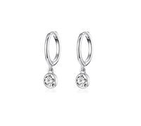 CZ Bezel Dangle Hoop Earrings for Women Girls 925 Sterling Silver Charms Minimalist Tiny Round Cubic Zirconia Drop Dangling Cartilage Helix Tragus Diamond Solicate Hypoallergenic Jewelry (Silver)