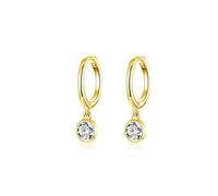 CZ Bezel Dangle Hoop Earrings for Women Girls 925 Sterling Silver Charms Minimalist Tiny Round Cubic Zirconia Drop Dangling Cartilage Helix Tragus Diamond Solicate Hypoallergenic Jewelry (Gold)
