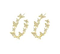 CZ Butterfly Big Hoop Earrings for Women Girls Bride Crystal Open Fake Huggie Hoops Dangle Drop Statement Earring Luxury Jewelry Gifts Wedding, Metal, Cubic Zirconia