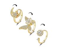 CZ Butterfly Moon Star Flower Spinner Fidget Ring for Women Girls Rotate Anxiety Freely Inspirations Worry Meditation Adjustable Stacking Ring Birthday Fashion Gifts Daughter Girlfriend 3 PCS (Gold)