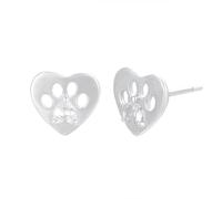 CZ Cat Paw Print Heart Studs Earrings for Women Teen Girls 925 Sterling Silver Hollow Dog Puppy Cat Claw Pawprint Statement Piercing Earring Tiny Minimalist Cartilage Birthday Friendship Jewelry