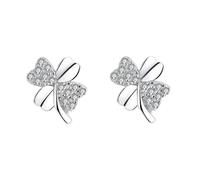 CZ Clover Stud Earrings for Women Girls 925 Sterling Silver Dainty Cubic Zirconia Four Leaf Flower Post Pin Studs Small Cartilage Piercing Earring Lucky St.Patrick's Day Birthday Jewelry Gifts