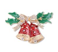 CZ Colourful Christmas Bell Brooch Pin for Women - Refined Gold-Toned Enamel & Crystal Lapel Pin for Festival Jewelry and Dress Accessories