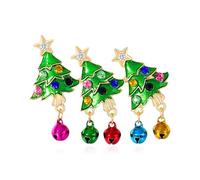 CZ Crystal Christmas Tree Brooch Pin - Gold Plated Enamel Alloy Lapel Pin with Dangling Jingle Bells, Xmas Festive Clothing Accessory for Women Men