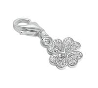 CZ Crystal Encrusted Sterling Silver Lucky 4 Leaf Clover Clip on Charm