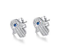 CZ Crystal Hamsa Fatima Hand Small Stud Earrings for Women Men Inspirational Blue Evil Eye Lucky Push Back Drop Dangle Studs Personalized Hypoallergenic Piercing Jewelry Christmas Birthday Gifts, One
