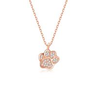 CZ Dog Paw Print Necklace for Women Girls 925 Sterling Silver Crystal Small Cute Animal Necklace Charms Dainty Puppy Cat Pet Footprint Pendant Necklaces Birthday Anniversary Jewelry (Rose Gold)