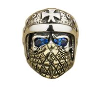 CZ Eyes 925 Sterling Silver Brass Face Motorcycle Skull Punk Ring TA2XA UK Size N½~Z4 (UK V½ (64.6mm), Purple)