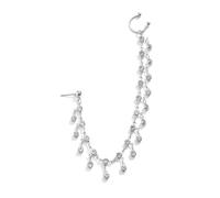 CZ Fake Nose Ring Chain Piercing Earring for Women Bohemian Indian Crystal Tassel Drop Nose to Ear Chain Hypallergenic Lightweight Summer Accessories Jewelry (Silver)
