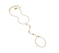 CZ Finger Ring Bracelet Hand Chain Stainless Steel Crystal Diamond Slave Link Chain Hand Harness Bracelet 14K Gold Plated Accessories Jewelry Gifts for Women Girls Birthday (With CZ)