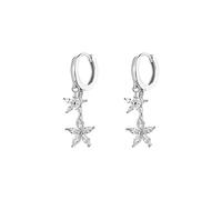 CZ Flower Dangle Hoop Earrings for Women Girls 925 Sterling Silver Charms Tiny Rhinestone Double Daisy Flower Bar Drop Dangling Small Hoop Cartilage Stud Tragus Dainty Fashion Earrings (Silver)