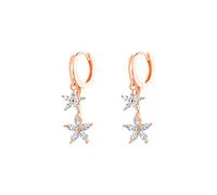 CZ Flower Dangle Hoop Earrings for Women Girls 925 Sterling Silver Charms Tiny Rhinestone Double Daisy Flower Bar Drop Dangling Small Hoop Cartilage Stud Tragus Dainty Fashion Earrings (Rose Gold)