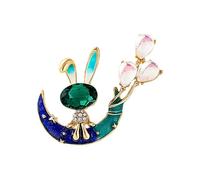 CZ Green Rabbit Moon Brooch Pin for Women - Refined AB Crystal Enamel Crescent Star Balloon Animal Lapel Pin - Great Gift for Christmas, Easter, and Special Occasions