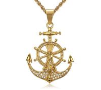 CZ Lord Jesus With Vintage Nautical Anchor Pendant Stainless Steel Necklace For Men Boys, 24 Inch Chain Crucifix Cross Catholic Christian Jewelry Gift, Cubic Zirconia, Cubic Zirconia