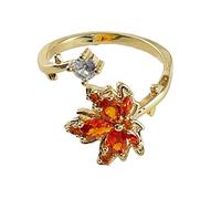 CZ Maple Leaf Ring for Women Gold Plated Hypoallergenic Adjustable Rhinestone Ruby Leaves Fall Leaf Comfort Fit Finger Ring Dainty Crystal Thanksgiving Christmas Statement Delicate Retro Jewelry