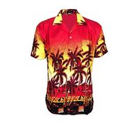 CZ Mens Hawaiian Shirt Stag Do Night Party Fancy Dress Holiday Palm Printed M-3XL (Hawaiian Shirt - Red, XL)