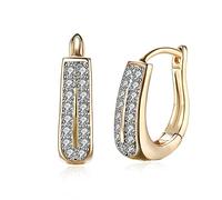 CZ Paved Geometric Small Huggie Hoop Earrings for Women Girls Dainty 14k Gold Plated Drop Dangle Little Hoops Hypoallergenic Leverback Cubic Zirconia Hoop Earrings for Mom Wife Mother's Day Birthday
