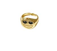 CZ Smiley Signet Stackable Ring, Unisex Minimal Finger Jewelry Daily Wear | Gold-Plated Copper Smiling Heart CZ Open Adjustable Ring, Unique Design, Perfect For Street Style & Daily Wear