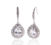 CZ Teardrop Earrings for Women Sterling Silver Bridal Pear Shape Cubic Zirconia Crystal Rhinestone Fishhook Dangle Drop Earrings for Bride Bridesmaids Wedding Party Prom Fashion Costume Jewelry,