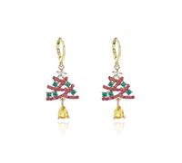 CZ Teardrop Xmas Tree Small Hoop Earrings for Women Gold Tone Fashion Pink Green Crystal Star Celestial Charms Dangle Drop Earring Holiday Christmas Party Jewelry