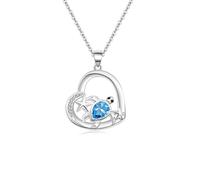 CZ Turtle Starfish Pendant Choker Necklace Eternity Blue Cubic Zirconia Link Chain Adjustable Statement Relationship Thin Slim Chain Necklace Christmas New Year Gifts for Women Mom Daughter, One Size