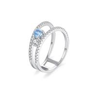 Cz Wedding Band, 925 Silver Ring Double-Layer Inlay Design Cubic Zirconia Round Shape Silver Gift for Birthday Size J 1/2