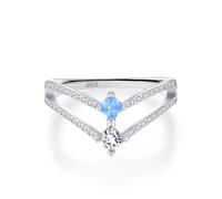 Cz Wedding Band, 925 Silver Rings Double Layer V-Shaped with Zircon Square Shape Silver Elegant Jewelry for Women Size R 1/2