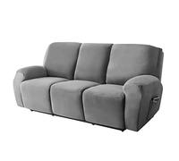 CZADMXP Velvet Recliner Sofa Slipcover for 1 2 3 Seater, Stretch Recliner Sofa Covers Fitted Reclining Chair Covers Furniture Couch Protector with Side Pocket (Dark Grey,3 seater)