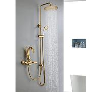CZAOERXB Shower System Swan Shower Set with Rainfall Shower Head, Handheld Shower, Bathtub Faucet, 3 Functions Wall Mount Shower Fixture with Shower Column Height Adjustable, Gold,A