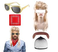 CZAYEFNH Skirt Costume Set 60/70/80s Disco Wig - Perfect for Fancy Dress, Carnival and 80s Theme Parties - Authentic 80s Outfit for Men Theme Party Halloween