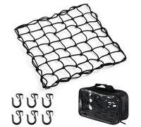 CZC AUTO 15"x15" Black Latex Bungee Cargo Net Strech to 30"x30", Gear Helmet Luggage Netting with 2"X2" Small Mesh and 6 Adjustable Plastic Hooks for Motorcycle Bike Paddleboard Quad Canoe Moped ATV