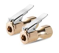 CZC AUTO Heavy Duty Brass Air Chuck, Closed Flow Straight Tire Chuck with Lock-on Clip, 1/4" FNPT Tyre Chuck for Tire Inflator Pressure Gauge Air Pump Compressor Accessories (Brass, 2 Pack)