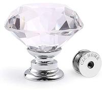 CZC HOME 10pcs 30mm Crystal Glass Door Drawer Knobs Diamond Cut Drawer Handles with 3 Sizes Screws for Cupboard Cabinet Wardrobe Home Decorating, Transparent-Silver Base