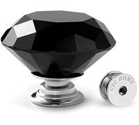CZC HOME 10pcs 40mm Crystal Glass Door Drawer Knobs Diamond Cut Drawer Handles with 3 Sizes Screws for Cupboard Cabinet Wardrobe Home Decorating, Black
