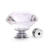 CZC HOME 10pcs 40mm Crystal Glass Door Drawer Knobs Diamond Cut Drawer Handles with 3 Sizes Screws for Cupboard Cabinet Wardrobe Home Decorating, Transparent Silver Base