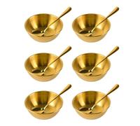 CZCMYAU 6 PCS Stainless Steel Gold Mini Dipping Bowls, 8.4cm Round Soy Sauce Dish for Sauces and Appetizer Nibbles, Snack Bowls Polished with 6 Spoons for Party Food, Seasoning Food, Sushi Sauces