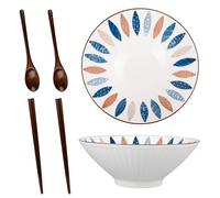 CZCMYAU Ceramic Ramen Bowl Set with Chopsticks and Spoons Porcelain 8 Inch Microwave Safe Noodle Bowls for Japanese Ramen Pasta Pho Udon Asian Soup Mixing Salad Dishes Snack Cereal Food