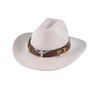 CZCMYAU Cowboy Hat Wide Brim Felt Western Hats with Teardrop Crown Soft Cowgirl Hat for Men and Women with Metal Bull Band Fedora Suede Cowboy Outdoor Panama Hats(Beige)