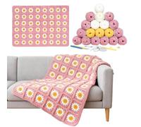CZCMYAU Crochet Kit for Beginners,Complete Crochet Blanket Kit for Adults,Granny Square Blanket Crochet Starter Set with Step-by-Step Instructions,Pink Daisy