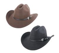 CZCMYAU Men Women Felt Trilby Fedora Hat Wide Brim Western Cowboy Hat Panama Hats with Buckle Band for Adults Brown & Black 2 Pack Costume Accessory Party Country Western Wild West