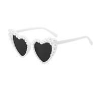 Czdtq Pearl Heart Shaped Sunglasses,White Heart Sunglasses,White Vintage Love Eyeglasses,Trendy Fashion Pearl Glasses,Fashion EyeGlasses for Women,for Summer Pearls Glasses Party Driving