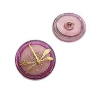 Czech Glass Button Handmade and Painted 31.5 mm with Dragonfly Pink Gold (Handmade and Varnished Czech Glass Button Pink Gold)
