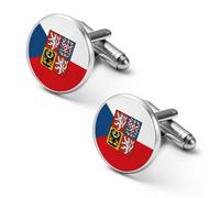 Czech Republic Flag National Emblem Cufflinks for Men Round Cuff Links Black Tie Clips for Business Wedding Graduation