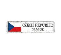 Czech Republic Flag Retro Style Metal Sign City Souvenir Prague Capital City Men Cave Bar Decor Metal Tin Signs National Flag Country Souvenir Farmhouse Sign for Front Porch Kitchen Bedroom 12x3in