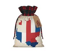 Czech Republic Mosaic Flag Map Print Christmas Party Gift Bags, Linen Drawstring Xmas Holiday Wedding Treat Candy Jewelry Sacks, Color Blocking Plaid Fabric